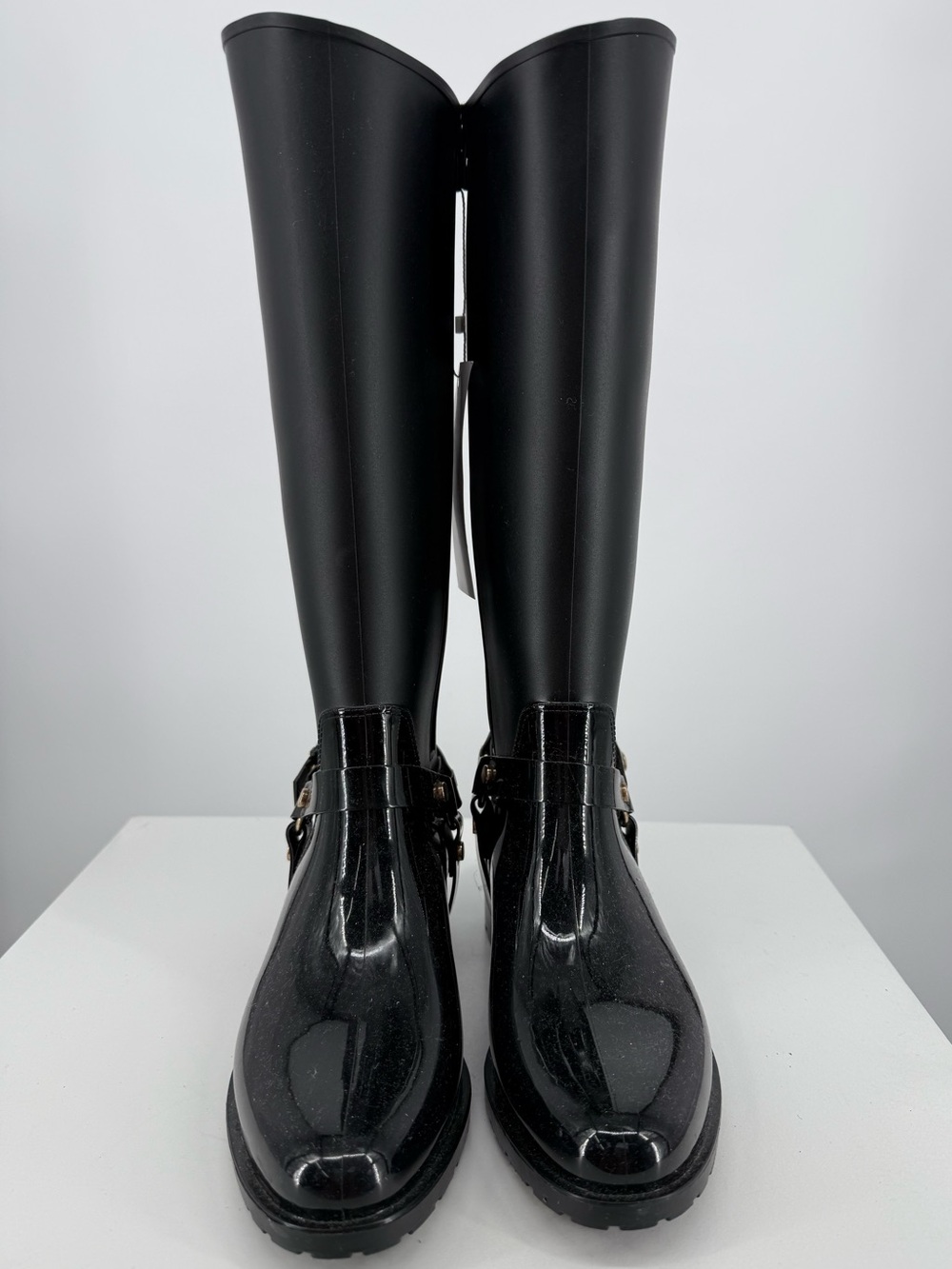 Dolce Vita Black Tall Women's Rain Boots with Glossy Accents